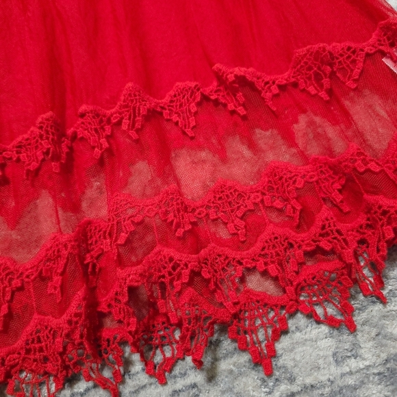 NEW YORK & COMPANY Nwt Lace-Mesh Sleeveless Tiered Tunic Top, Red, L - Picture 13 of 16